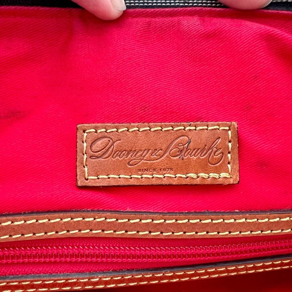 Dooney & Bourke Black Large Pocket Satchel Nylon Bag Tan Leather Trim Red Inside - Picture 7 of 14